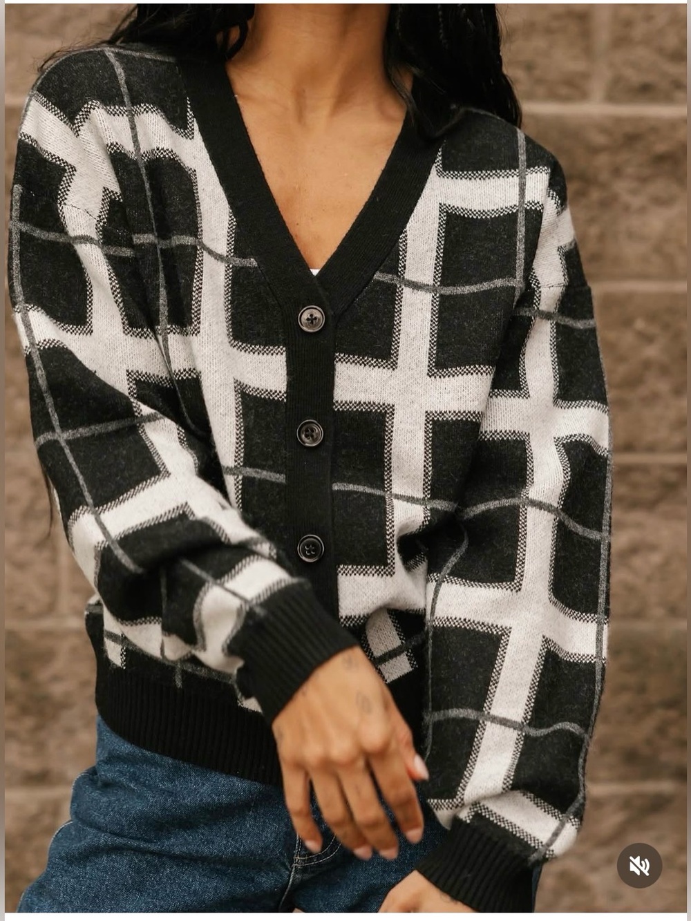 NWT Smash + Tess Plaid Black & White Oversized Cardigan
